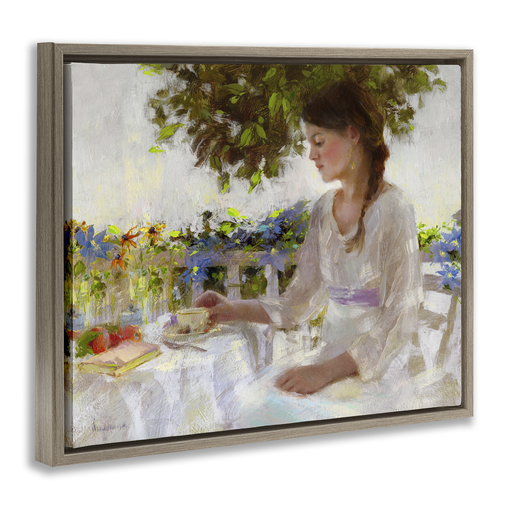 Stupell Industries Classic Tea Party Girl Novelty Painting Brown Floater Framed Art Print Wall Art, 31 x 25