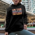 thumbnail image 2 of I'm the Nail Tech They Told You About, Nail Technician Themed, Groovy Retro Wavy Text Merch Gift, Black Hooded Sweatshirt or Hoodie, Small, 2 of 5