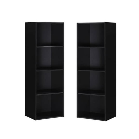 Home Square Four Shelf Wooden Bookcase Set in Black (Set of 2)