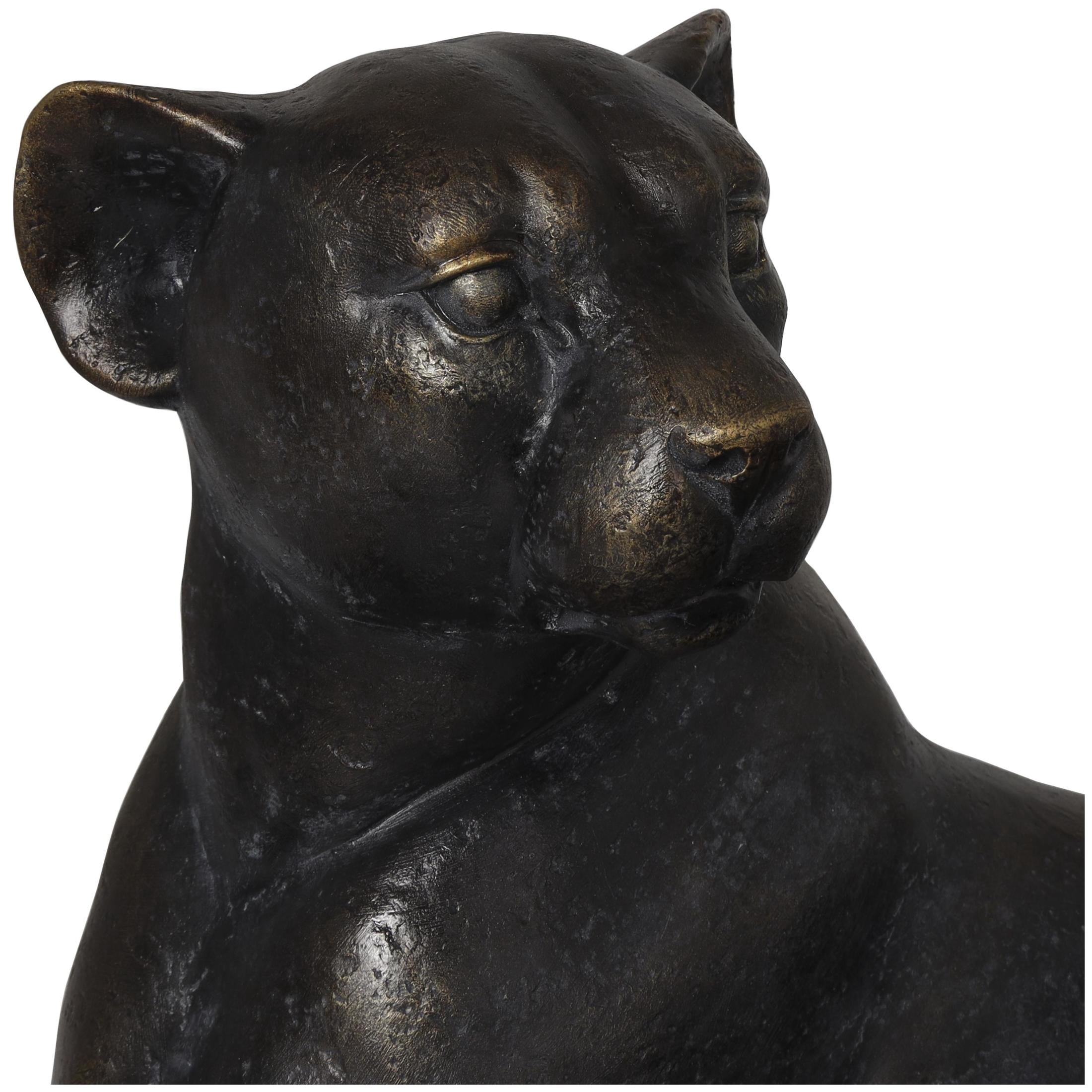 29" x 13" Black Polyresin Laying Leopard Sculpture, by DecMode