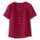 thumbnail image 5 of Craaazy Women's Casual V Neck Blouse, Solid Color Short Sleeve Cotton Linen Top, Loose Fit Comfy Henley Tunic for Daily Wear Gifts, 5 of 9