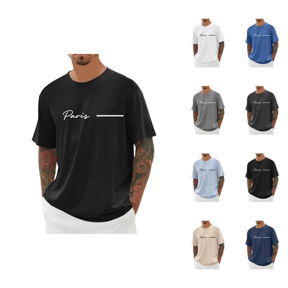 Paris Letter Graphic Tees for Men Summer Short Sleeve Crewneck Casual France Paris City Travel T Shirts Streetwear