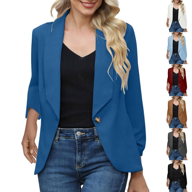 Tops de otoño para mujer,Chaqueta de traje de solapa de color liso para mujer, blazer ajustado de manga larga, poliéster y elastano, ropa informal de oficina, sopatenor