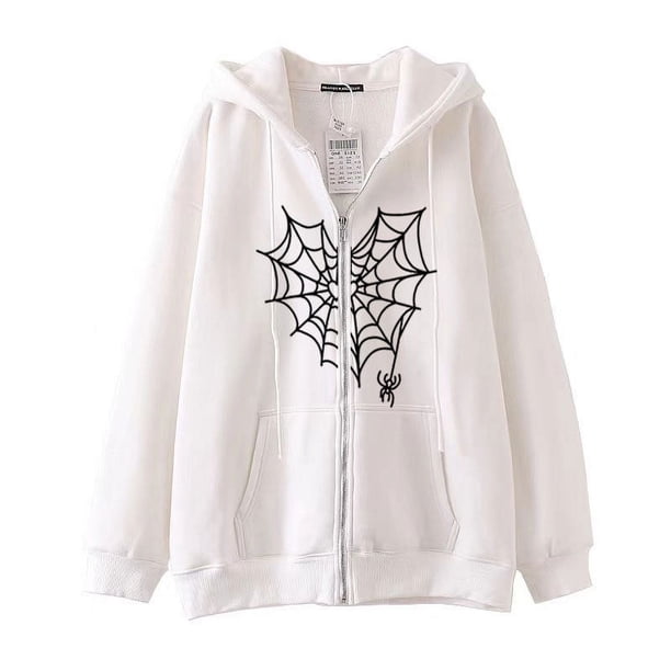 Dark hip-hop gótico Harajuku Y2k estampado de araña cremallera Sudadera con capucha hombres y mujeres Harajuku chaqueta sudadera