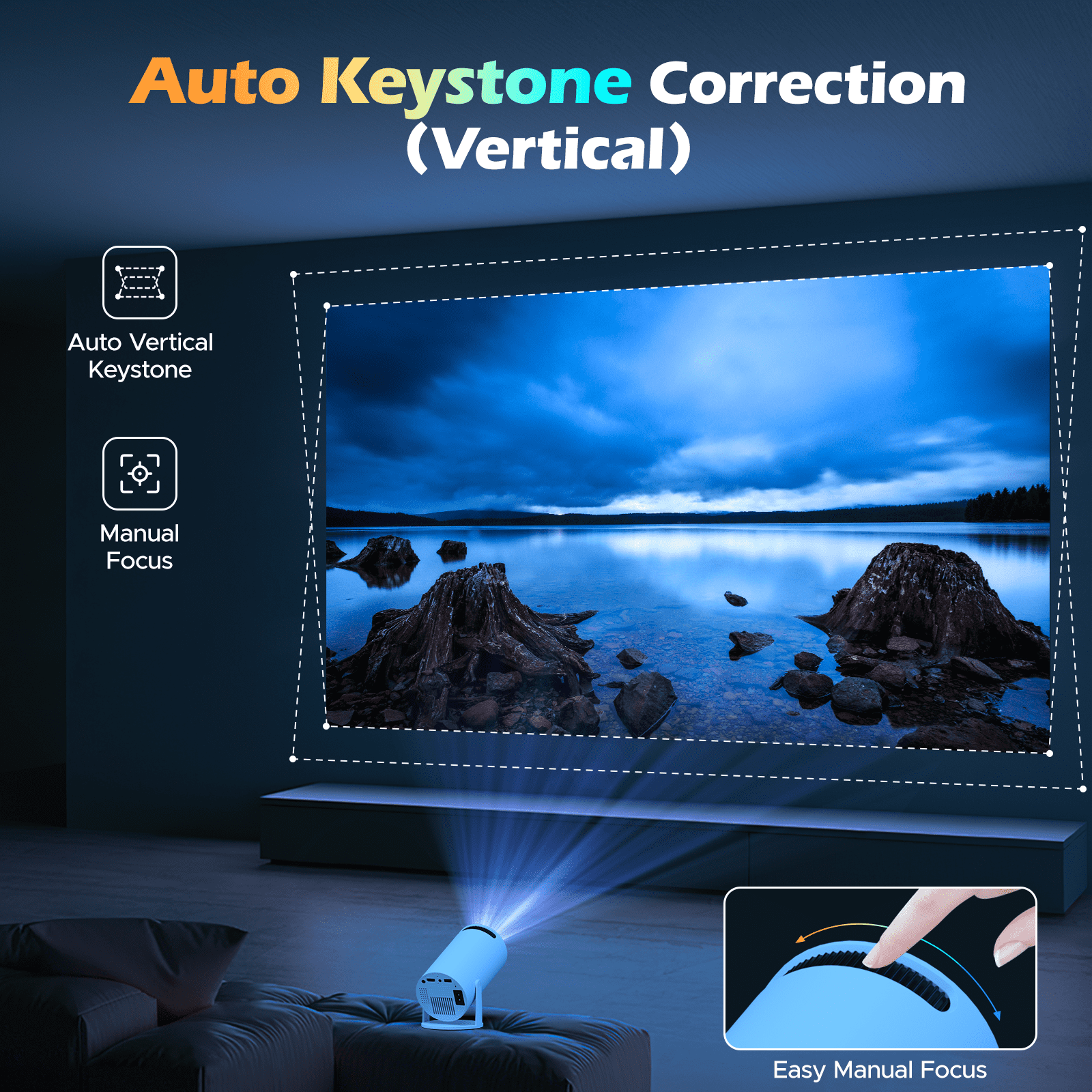Projector with WiFi and Bluetooth, Mini Projector, 4K 1080P Support Portable Wireless Movie Projectors 220° Rotatable 130'' Screen Auto Keystone Compatible with HDMI/iPhone/TV Stick for Bedroom