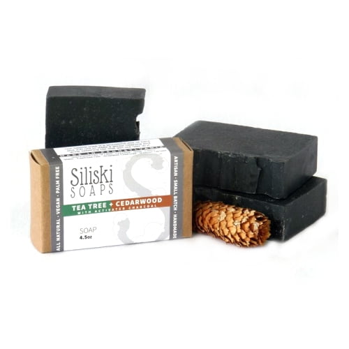 Siliski Soaps Savon en Barre Arbre à Thé & Cèdre avec Charbon Actif, 4.5 Oz