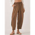 thumbnail image 4 of Women'S Summer High Waisted Baggy Pants Casual Ankle Length Trouser Slacks with Pockets Coffee Color S, 4 of 6