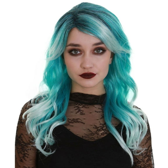 Women's Teal Color Wavy Medium Length Trendy Aquatic Princess Wig