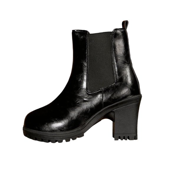 Xfvqtps Womens Chelsea Boots Leather Chunky Heel Ankle Booties Side Zipper Fashion Boots for Women Block Heel Winter Casual Shoes Black