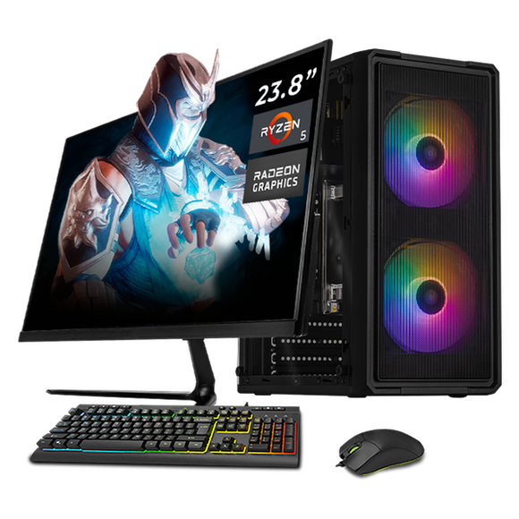 Computadora Escritorio Completa Xtreme PC Gaming AMD Radeon Vega 7 Ryzen 5 5600GT 16GB SSD 1TB Monitor 23.8 WIFI Black juegos casuales, trabajo y estudio
