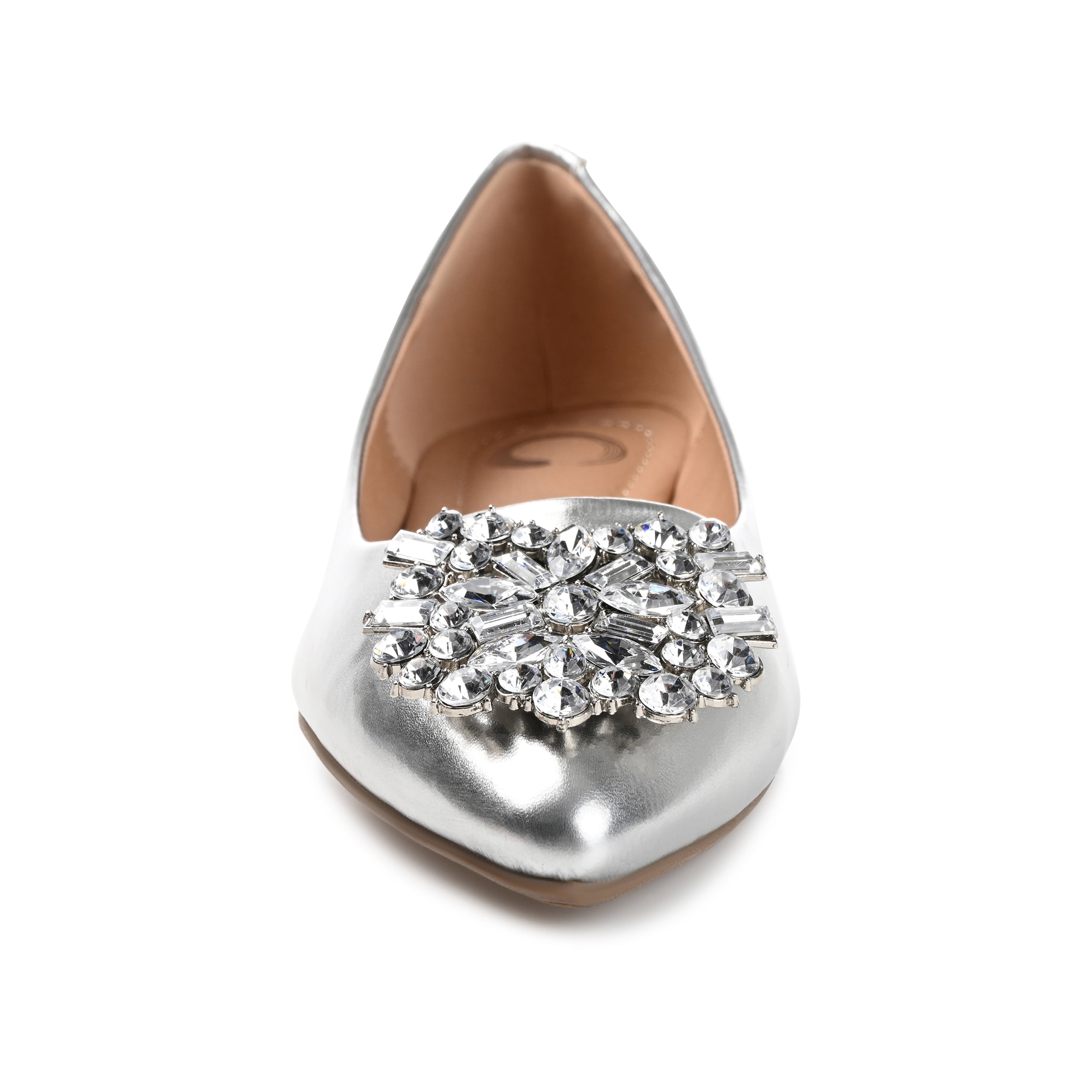 Journee Women's Renzo Pointed Toe Ballet Dress Flat with Jeweled Brooch, Widths Available