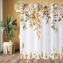 Khaki Eucalyptus Leaves Shower Curtain, Brown and Gold Watercolor Leaves Botanical Plants Bathroom Curtain Waterproof Fabric Machine Washable with Hooks, 36" Wx72 L