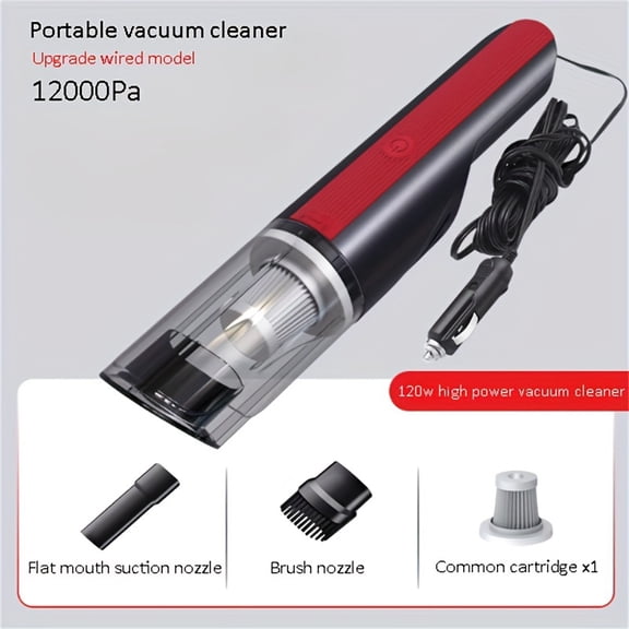 (Huayusheng)--Wired Silver Red Car Vacuum Cleaner Car With Strong Suction Handheld Vacuum Cleaner Small Mini Rechargeable Home Vacuum Cleaner**--(.,'[ )