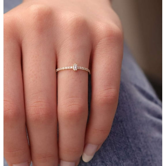 vylahjewellery 1.5 CT Baguette Cut Moissanite Diamond Ring 14K Yellow Gold Engagement Ring Gift for Her