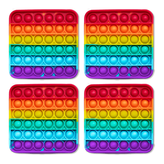 Fidget Game Rainbow Pop Bubble Sensory Mats 4-Pack – Stress Relief Toys for Kids, Toddlers, Boys, Girls & Adults