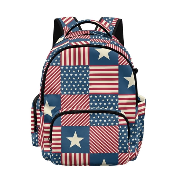 SEANATIVE Children's Backpack Stylish School Bag Book Bag with Laptop Compartment, Front Pocket & Side Pockets, for Kindergarten Elementary Middle School, Stars and Stripes Pattern