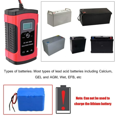 12V 6A Full Automatic Car Battery Intelligent Fast Power Charging Pulse Dry Acid Battery-chargers Car Jump Starter Emergency Starting Power with Digital LCD Display - image 4 of 7