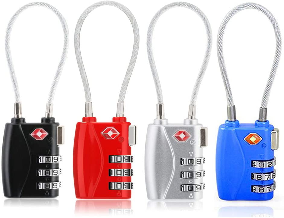 Small & Lightweight Cable Locks 3 Dial Combination Padlock 2 Pack TSA Approved Luggage Lock 