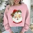 thumbnail image 4 of Guzom Womens Santa Claus Graphic Crop Top Sweatshirt - Pink, Long Sleeve Crew Neck, 100% Polyester Relaxed Fit, Festive Christmas Style, S-XXL,Size M, 4 of 5