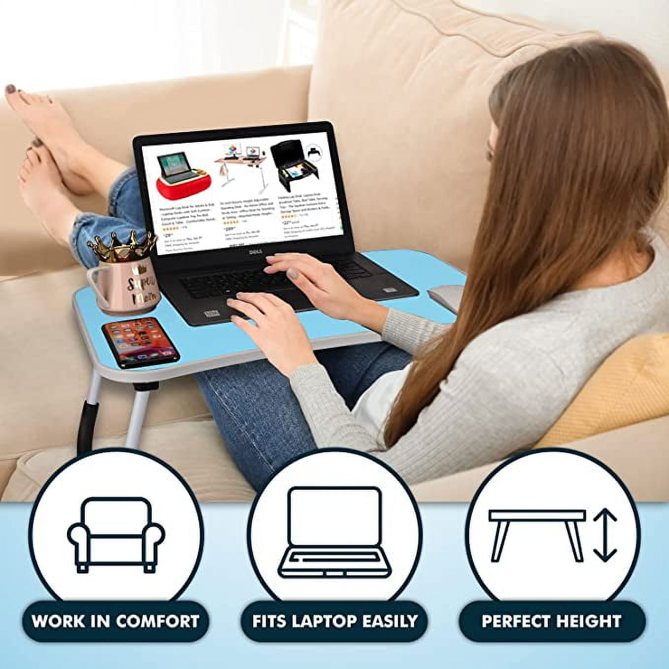 BUYIFY Folding Lap Desk, 23.6 Inch Portable Wood Black Laptop Bed Desk Lap  Desk with Cup Holder, for Working Reading Writing, Eating, Watching Movies  for Bed Sofa Couch Floor - Yahoo Shopping