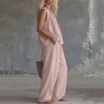 thumbnail image 5 of BRELIL Women's Two Piece Sets Summer Casual Loungewear V Neck Sleeveless Tank Top Wide Leg Loose Long Pants Matching Sets Solid Boho Beach Outfits Vacation Travel Tracksuit, Pink XL, 5 of 6