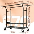 thumbnail image 2 of UNTIMATY 670 lbs Heavy Duty Clothes Rack with Wheels and Adjustable Double Rods Stainless-Steel Garment Rack with Mesh Shelf and Adjustable Height Clothes Drying Rack, 75"L×70"H×23"W, 2 of 10