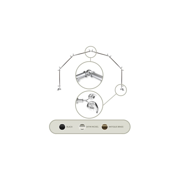 Farmhouse Curtain Rod - 13/16 Inch Single Rod - Satin Nickel Finish - Bay Window & Corner Rods