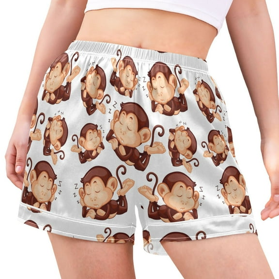 ALAZA Cute Monkey Sleeping Women's Pajama Lounge Shorts Bottoms Sleep Short M