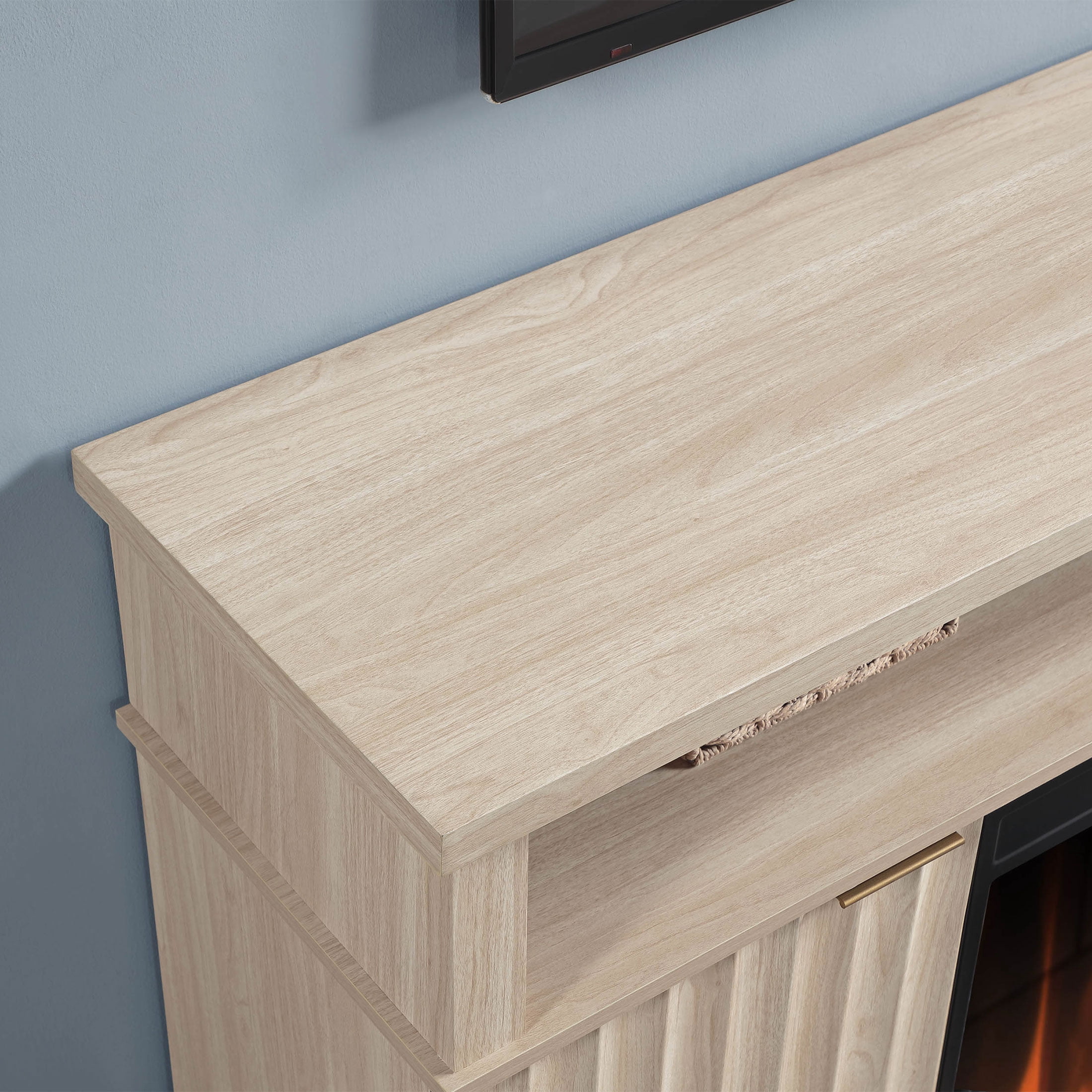 Whalen Furniture Harris Fluted Media Fireplace Console for TVs up to 70”, Pine Finish