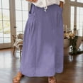 thumbnail image 2 of MIXUE Skirts For Women Summer Solid Color Casual With Pockets Plus Size High Waist Pleated Long A Line Flowy Travel Denim Maxi Skirt Streetwear,Purple,S, 2 of 5