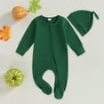 thumbnail image 3 of Ruyang New Born Baby Boys Footie Romper Sets Unisex Solid Color Long Sleeve Zipper Jumpsuit with Beanie 2Pcs Outfits, 3 of 8