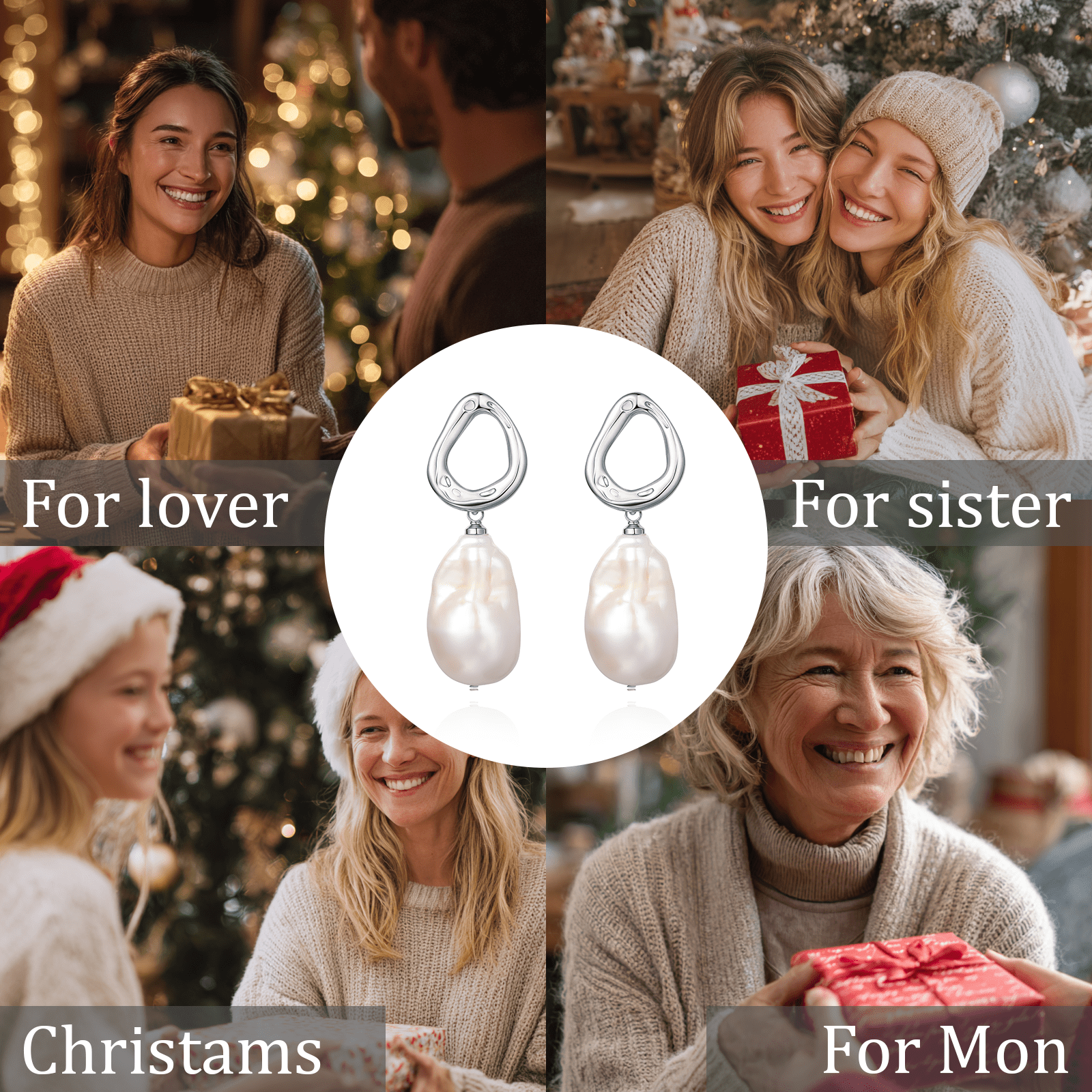 YAMI 9-10mm Baroque Freshwater White Pearl Drop Earrings for Women, 925 Sterling Silver Cultured Pearls Dangle Earrings Elegant Mother's Day Jewelry Gift