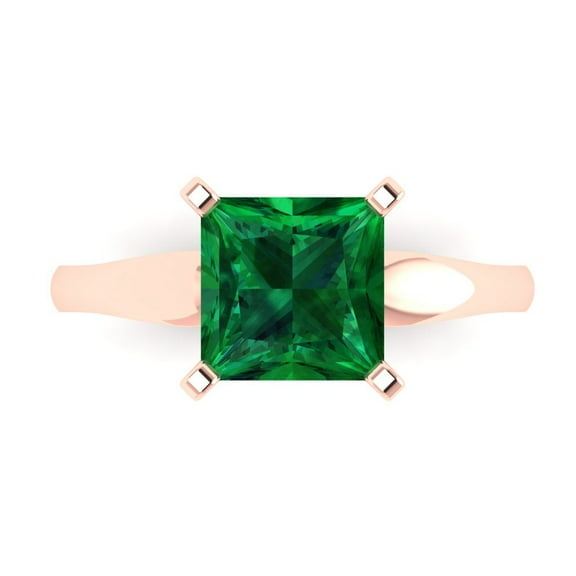 Clara Pucci 14K Rose Gold 2.5ct Emerald Solitaire Ring for Women