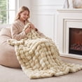 thumbnail image 2 of SoComfy by Bedelite Faux Fur Throw Bubble Blanket for Sofa & Bed, 50"*60", Khaki, 2 of 7
