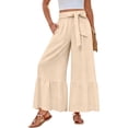 thumbnail image 2 of Women Casual Palazzo Loose Pants,Flowy Ruffle Wide Leg Baggy Pant Summer Beige 2XL, 2 of 5