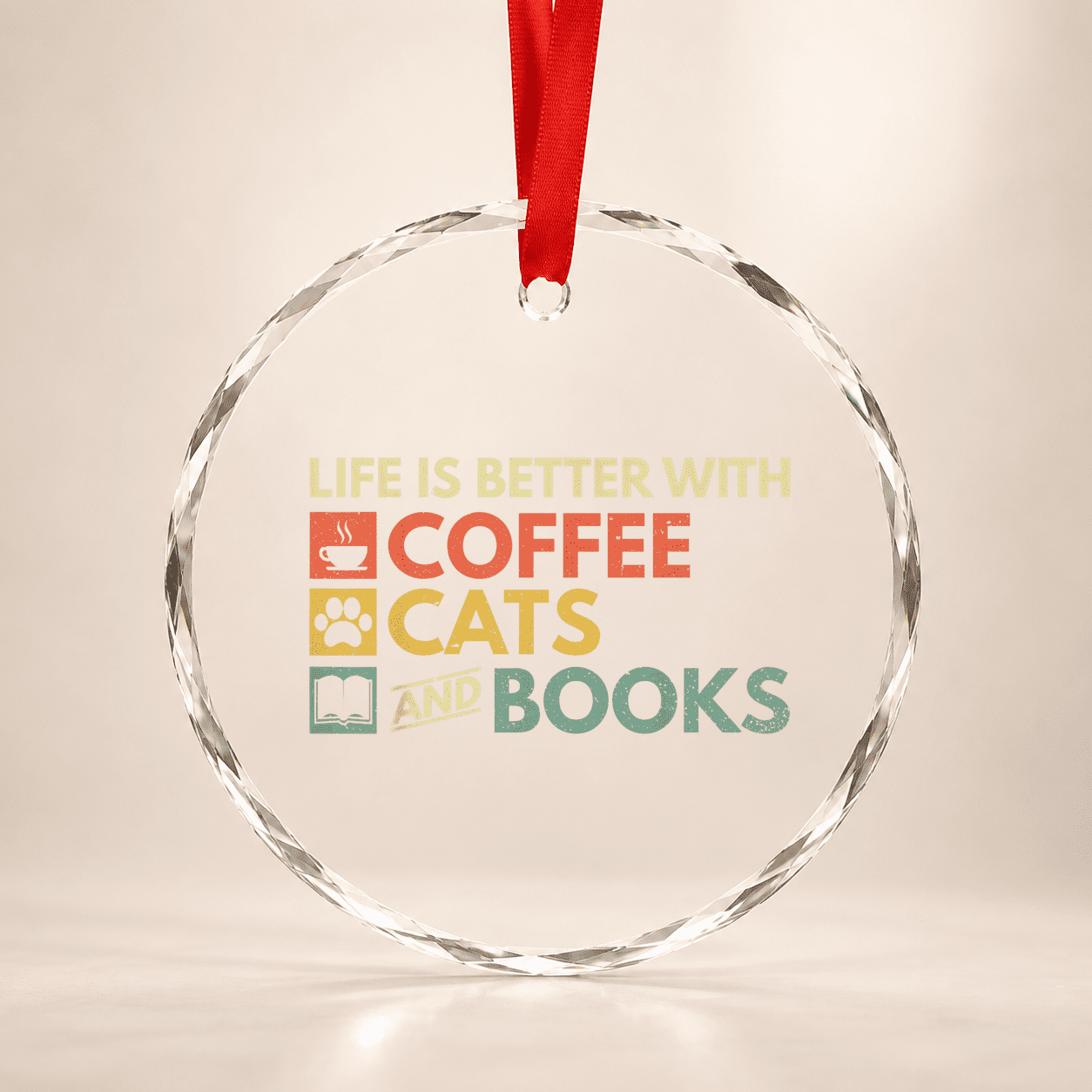 Cat Lovers Cat Books Cats And Books Coffee Cats And Books Glass Ornament