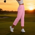 thumbnail image 5 of Womens Yoga Pants Stretchy Ankle Cropped Pant High Waist Work Business Casual Trouser with Pockets (L, Pink), 5 of 9