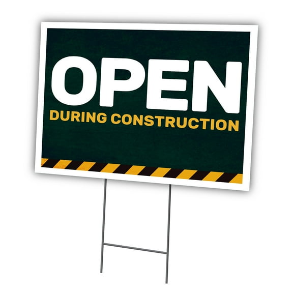 Open During Construction 12" X 16" Yard Sign & Stake | Advertise Your Business | Stake Included Double Sided Image | Made in The USA