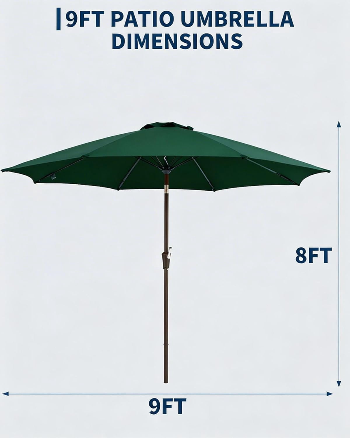 SOLLED 9FT Patio Umbrella with Push Button Tilt & Crank, Outdoor Market Table Umbrella with 8 Ribs for Garden Backyard Deck Pool,Dark Green