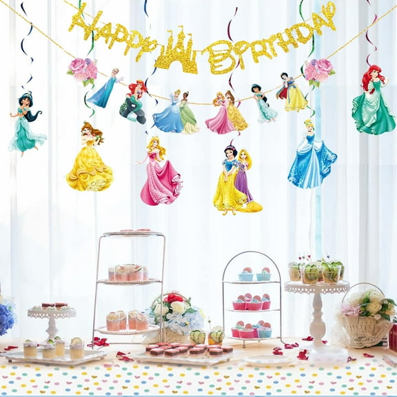 Princess Birthday Banner for Girls, Princess Birthday Party Decoration For Girls Kids Birthday Party Baby Shower Decorations
