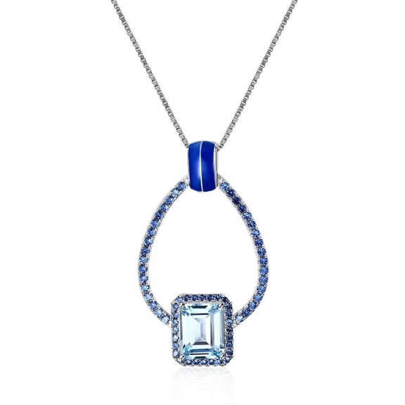 PAENENPH 14K Gold Natural Aquamarine Pendant Necklace for Women, March Birthstone Necklace, Architectural Beauty for Blue Gem Lovers