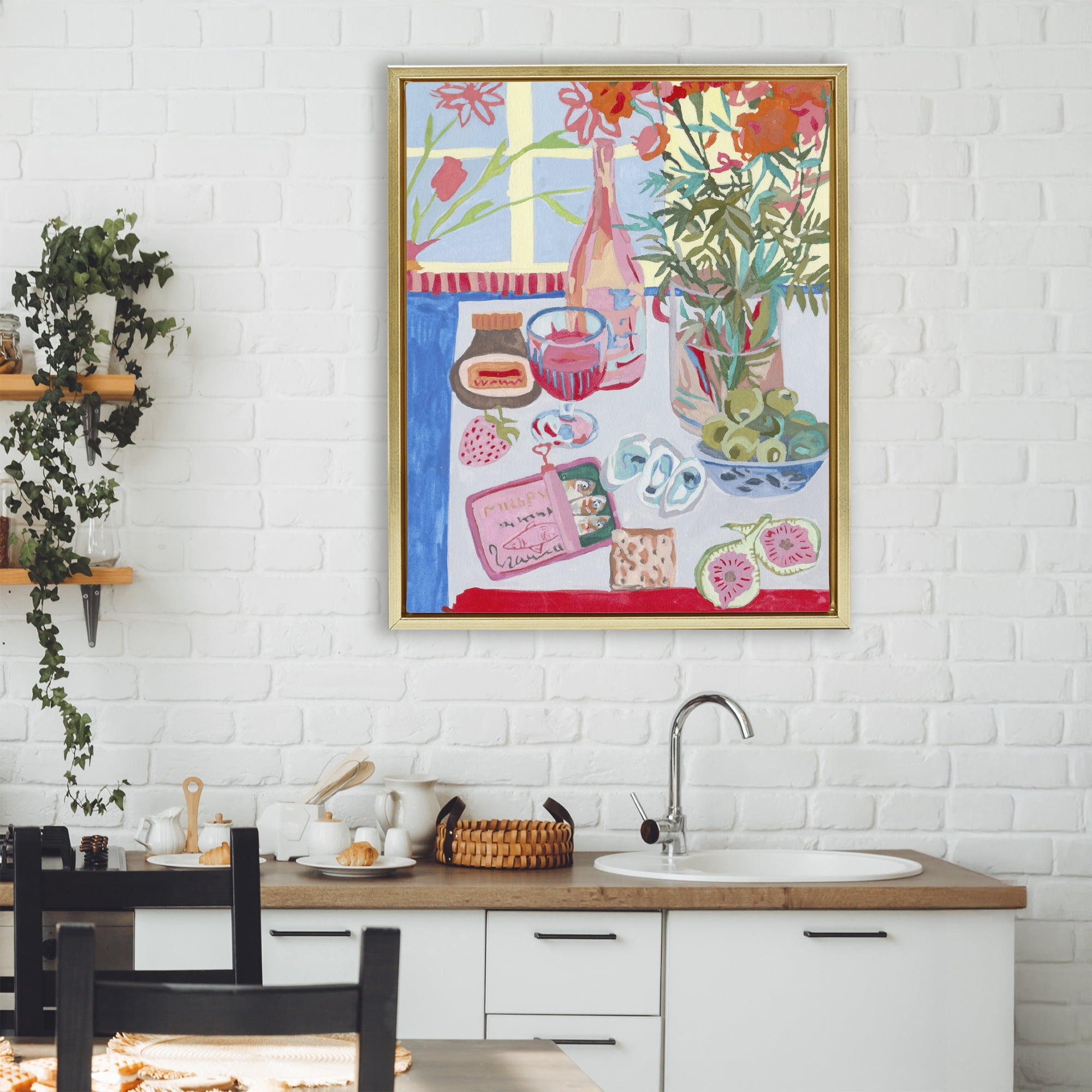 Stupell Industries Red & Blue Table Setting Gold Framed Floater Canvas Wall Art, design by Melissa Wang