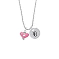 thumbnail image 2 of Delight Jewelry Silvertone Hot Pink Enamel Heart with Cutout Silvertone Script Initial Disc - O - Charm Necklace, 20"+3", 2 of 4