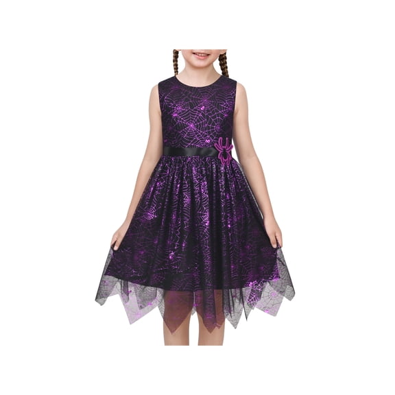 Girls Dress Spider Web Sparkle Magic Witch Halloween Holiday Party Tulle 6 Years