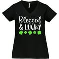 thumbnail image 3 of Inktastic Blessed and Lucky 4 Leaf Clovers St. Patrick's Day Women's Plus Size V-Neck T-Shirt, 3 of 5