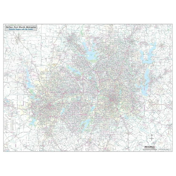 Dallas & Fort Worth Regional Area Major Arterial Wall Map, Laminated, Full Color, 42"H x 54"W