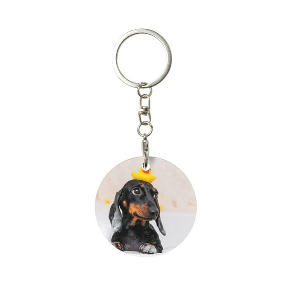 Naloa Dachshund Sitting in Bathtub Print Round Keychain Keychain Key Ring, Key Tag, Key Chain Bulk for Gift Accessories (Round)