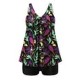 thumbnail image 4 of ibiyuan Plus Size Swimsuit for Women Two Piece Tummy Control Bathing Suits Flowy Swim Tops with Boy Shorts Floral Print Womens Swimsuits Tummy Control,Black, 4 of 5
