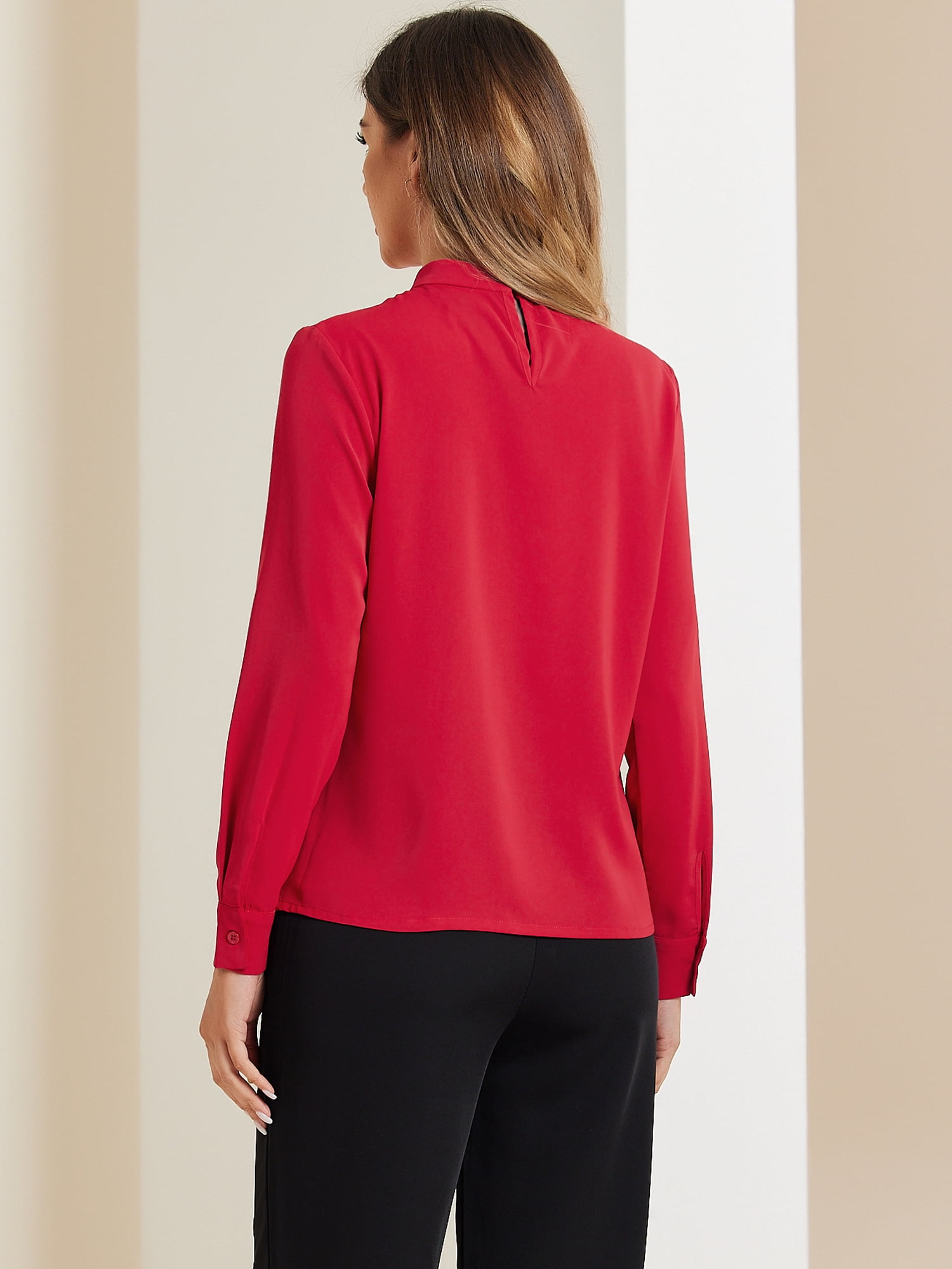 DARING DIVA Women's Tops Stand Collar Long Sleeve Business Shirt L Red
