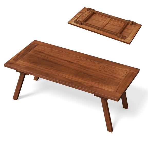 Outdoor Folding Rectangular Coffee Table, Natural Poplar Wood Patio Table, No Assembly Needed, Multipurpose Desk for Balcony, Porch and Living Room, Natural